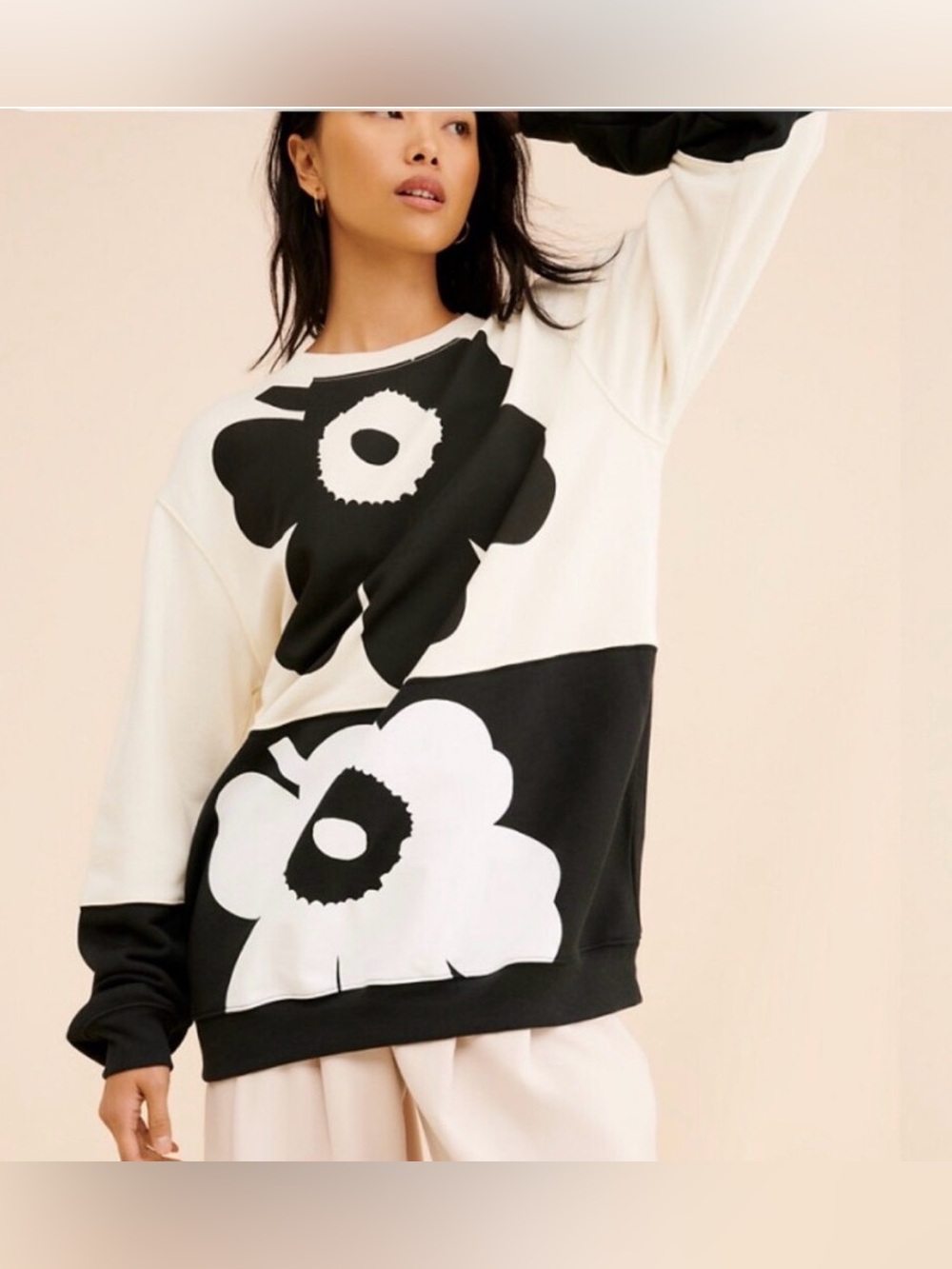 Marimekko Kioski Kuviot Unikko Placement Sweatshirt black white pullover size L